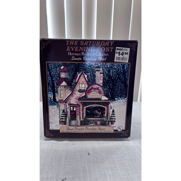 Normal Rockwell Saturday Evening Post Santas Workshop Lighted Christmas Village - Picture 1 of 11